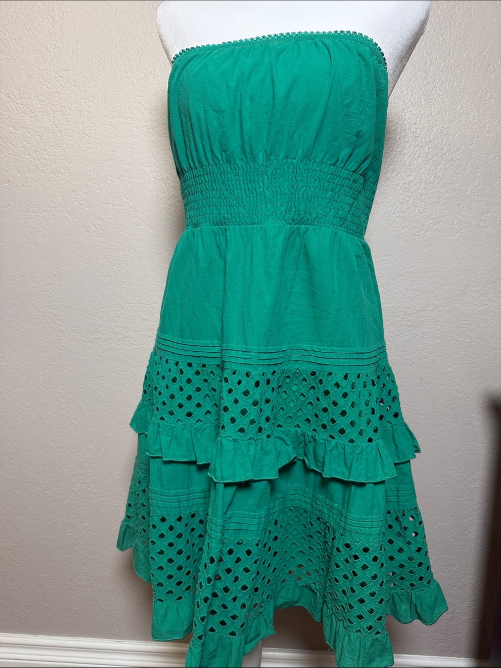 American Rag Teal Strapless Eyelet Dress
